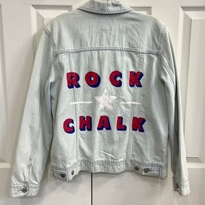 University of Kansas / KU / Rock Chalk Hand Painted Denim Jacket Size Large L